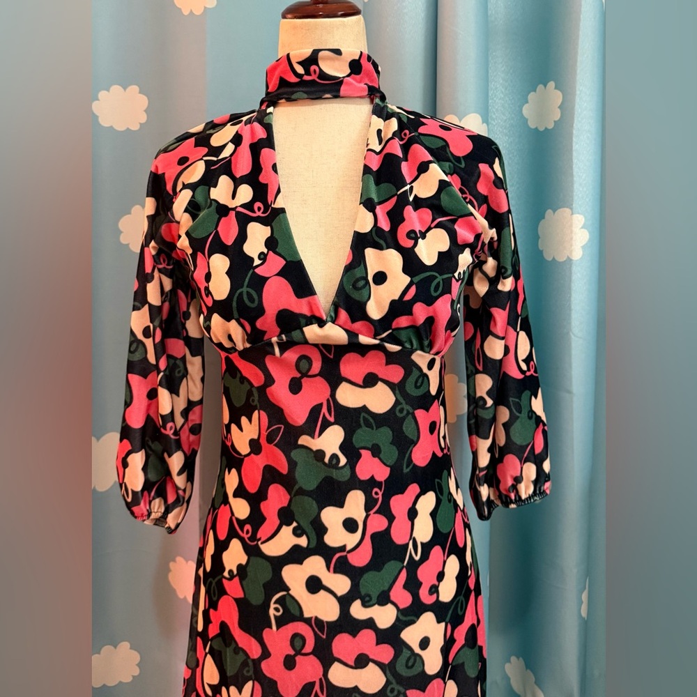 Anthropologie Floral Maxi Dress - Pink, Green, Black